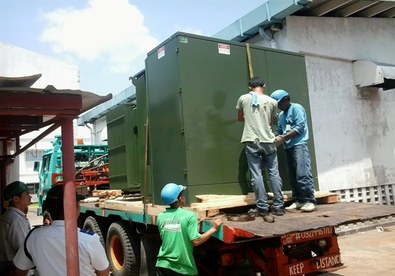 Installation of a large pad-mounted transformer